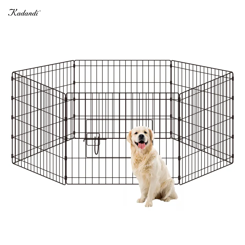 Eight piece foldable temporary dog fence stackable dog cages metal kennels dog kennels large outdoor