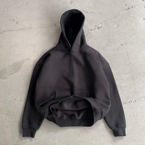 Sudadera con Capucha Personalizada Blanca y Gris, Sudadera Corta Lisa para <span class=keywords><strong>Hombre</strong></span>, 100% Algodón, Felpa Gruesa de 500 g/m², Sudadera Negra - Product Image 1