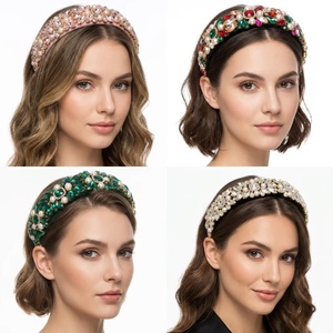 DREAM FASHION Diadema de Lujo con Cristales y Perlas, Estilo Barroco Antiguo, con Pedrería y Terciopelo, <span class=keywords><strong>Accesorios</strong></span> para el Cabello de Mujer, Venta al Por Mayor - Product Image 2