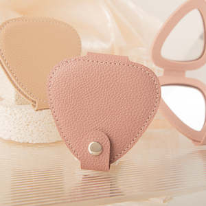 Triangle PU Leather <b>Compact</b> <b>Mirror</b> Double Sided Folding With Snap Closure Portable Travel Makeup <b>Mirror</b> For Women Girls - Product Image 1