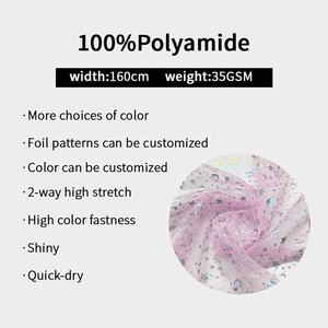 Новый Дизайн Блестящая ультратонкая эластичная металлическая фольга звезда 100% полиамидная сетчатая ткань для праздничного платья танцевальная одежда для гимнастики - Product Image 2