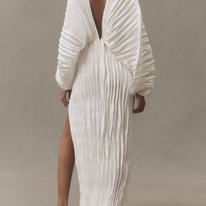 เดรสลำลองแฟชั่นสำหรับผู้หญิง คอวี แขนยาว เปิดหลัง ผ้าทอเนื้อแน่น เป็นมิตรกับสิ่งแวดล้อม แต่งระบาย สำหรับใส่ทุกวัน - Product Image 2