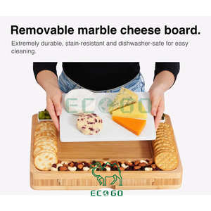 Planche à fromage en bambou personnalisée avec 3 plateaux de service coulissants pour apéritifs Planche à charcuterie en bois Plateau de service avec couverts - Product Image 2