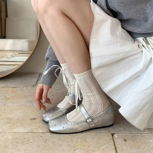 Chaussures en résille antidérapantes à lacets pour femmes, à talons bas ou hauts, style bout peu profond et pointu, sexy, pour banquets et mode - Product Image 3