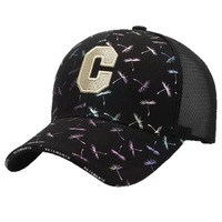 Gorra Trucker con Estampado de Diente de León Colorido, Parte Delantera Negra, Malla Trasera, Letras Flocadas, Visera Curva, Estilo Urbano, Logotipo Personalizado