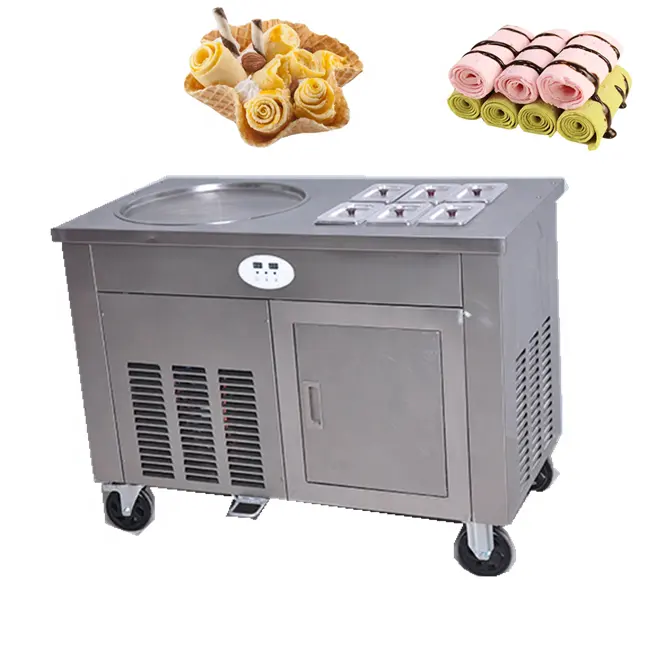 Ticari kullanım dondurma rulo makinesi tayland kızartma rulo dondurma makinesi, düz tava kızarmış dondurma makinesi