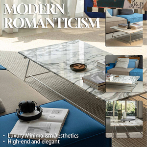 Table basse de salon moderne en marbre naturel de luxe avec pieds en acier inoxydable pour intérieurs de villas contemporaines - Product Image 2