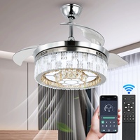 Ventilateur de plafond moderne Nodric 42 pouces, 3 pales, 6 vitesses, télécommande, acier inoxydable, cristal, 3 couleurs, variateur d'intensité