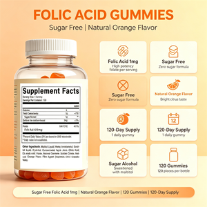 Gummies d'acide folique en marque blanche OEM 1 mg sans sucre pour le soutien nutritionnel prénatal et quotidien, végétaliennes, 120 unités - Product Image 2