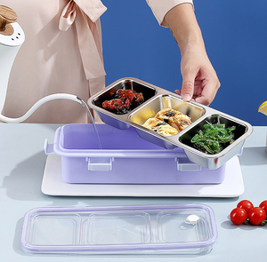 Lujosa fiambrera <span class=keywords><strong>rectangular</strong></span> de acero inoxidable para niños con contenedor de alimentos de 3 compartimentos - Product Image 6