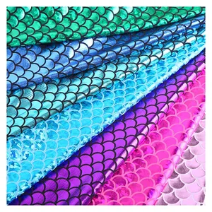 4 Way Stretch Foil Hot Stamping Printed fabric Laser Knit Mermaid Metallic Foil Print Mystique Spandex Holographic Fabric