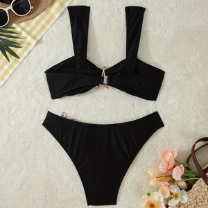 Solid New Starfish <strong>Thongs</strong> Bikini V-neck Crop Top Low Waist 2-Piece Set Spandex/Polyester for Beach <strong>Pool</strong> Use - Product Image 3