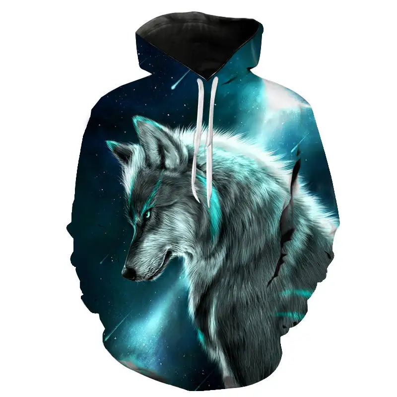 Wholesale Price Unisex Hoodie 3D Sublimation Print Wolf Sweatshirt Casual Hoodies