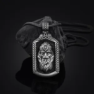 Blues OEM Retro Hip Hop mitoloji kalaylı kare koruma muska Odin Viking kolye askılı etiketler erkekler için kazak zincir takı