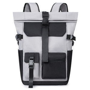 Cross-border Custom new <b>mens</b> roll-top <b>backpack</b>, minimalist and stylish, niche design with a rolled opening and top closure - Product Image 6