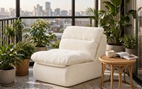 Fauteuil d'appoint sans accoudoirs en velours côtelé ivoire, rembourrage épais, style moderne, compressé sous vide, pour salon et chambre