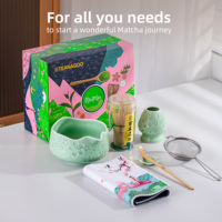 Ensemble fouet à matcha, cuillère en bambou, bol en céramique et porcelaine, écologique, style Japandi, pour café et thé japonais, coffret cadeau 7 pièces, cérémonie du thé