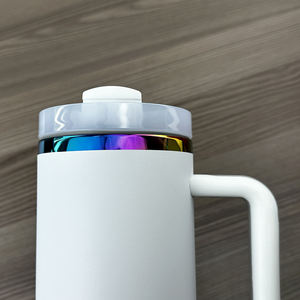 Vaso de 40 oz con asa y pajita electrochapado holográfico arcoíris recubierto de polvo taza de café negro blanco vaso de 40 oz - Product Image 6
