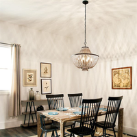 XZ American Retro Chandelier Sala de estar Dormitorio Loft Cuentas de madera Luz colgante Vintage Cocina Colgantes Luz