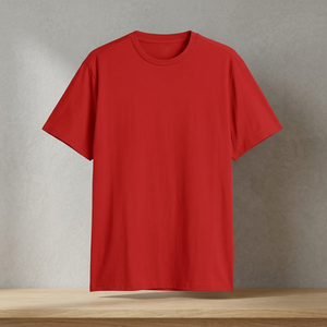 เสื้อยืดแขนสั้นผู้ชาย สีแดง ผ้าฝ้าย คอกลม ทรงปกติ สีพื้น ผ้าเจอร์ซีย์ถัก ดีไซน์เรียบง่าย - Product Image 3
