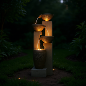 Fontaine d'eau de jardin extérieure 40 pouces avec lumières LED chaudes, design rustique en pierre pour la décoration du jardin - Product Image 2