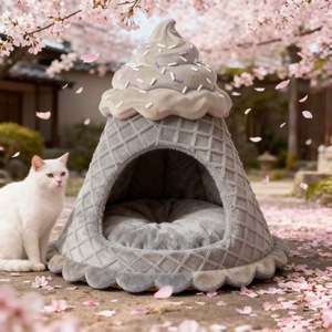 Coussin pour chat en forme de cornet de glace, en peluche, pour petits chats, toutes saisons, chaud et confortable. - Product Image 2