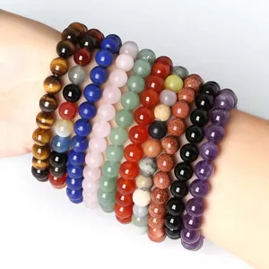 Pulseira de joias naturais 10mm, cinco elementos de pedra olho de tigre, moda de transporte, vários estilos, pulseiras de cristal ametista/fantasma