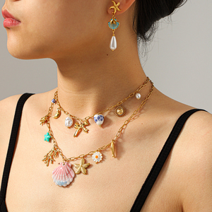 Collar KITI Vacation Ocean Charm, Joyería Resistente al Deslustre, Chapado en <span class=keywords><strong>Oro</strong></span> de 18K, Acero Inoxidable, Collar con Colgante de Perla de Playa para Mujer - Product Image 6