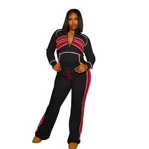 Damen Trainings anzug 2-teiliges Set Jogging anzug Waffel jacke Pullover Reiß verschluss Sweatshirt Top Coat und Flare Pants Damen Waffel Trainings anzug - Product Image 3