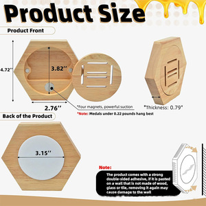 Wooden Hexagonal <b>Wall</b> Mounted Medal Rack For Bedroom And Living Room Storage <b>Display</b> Shelf Geometric Design - Product Image 2