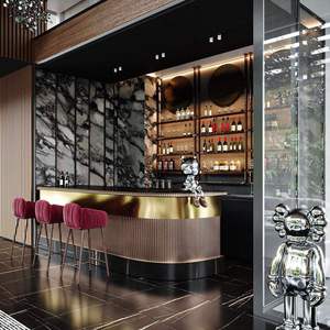 Barra de <span class=keywords><strong>Bar</strong></span> Multifuncional Moderna y Contemporánea de Acero Dorado y Mármol Negro con Luces LED para el Hogar, <span class=keywords><strong>Bar</strong></span>, Hotel, Salón Nocturno - Product Image 1