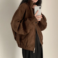 Veste en daim vintage style américain pour femme, collection Printemps/Automne 2026, best-seller sophistiqué, veste courte tendance, coupe petite