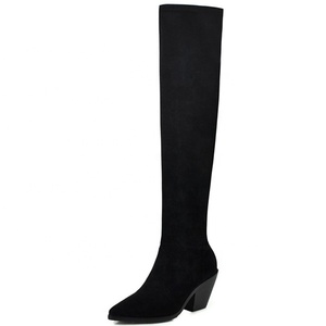 Women's Hoof Heels Super Long Boots OverKnee Big US Size 46 Thigh High Boots for Lady Winter <b>Pull</b> on Night Club Boots - Product Image 4