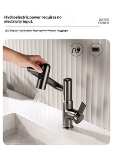 Robinet intelligent moderne à poignée unique avec affichage numérique, pour usage domestique, options eau chaude et froide, bras pivotant multifonctionnel entièrement articulé - Product Image 3