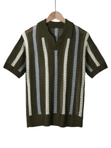 Maglietta estiva da uomo <span class=keywords><strong>a</strong></span> maniche corte, stile design minimalista con Top geometrico in maglia <span class=keywords><strong>a</strong></span> righe <span class=keywords><strong>a</strong></span> girocollo - Product Image 3