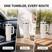 JUNVOY Tasse personnalisée de 40 oz en acier inoxydable, mug de voyage isotherme à double paroi sous vide avec poignée et paille