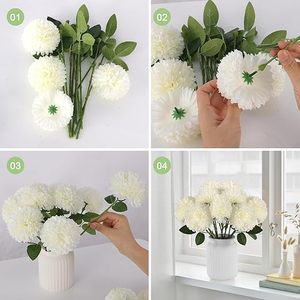 Hananona 12 pièces de chrysanthèmes artificiels réalistes faits à la main en soie, <span class=keywords><strong>fleurs</strong></span> blanches pour la décoration intérieure du printemps - Product Image 5