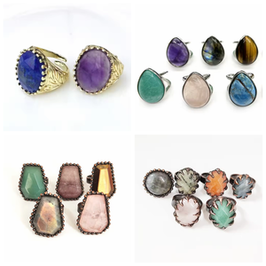 卸売シルバーメッキ天然瑪瑙ドルジーリングマルチカラーシルバーリングフリーフォームブリリアントドルーシージェムストーンジオードジュエリーリング - Product Image 6