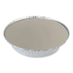 Boardwalk 9\" Silver Flat <b>Lid</b> Aluminum To-Go <b>Container</b> Round <b>Plastic</b> <b>Lids</b> 500/Carton - Product Image 1