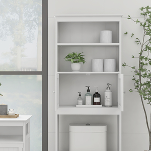 Scaffale a 2 livelli sopra il WC con ante, mobiletto salvaspazio in legno per il bagno, per l'area WC - Product Image 4