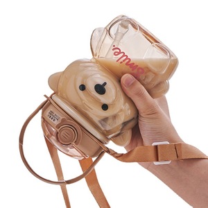 Neu eingetroffen: Süße Bären-Trinkflasche, tragbare Cartoon-Bären-Trinkflasche aus Kunststoff, Reisebecher, Bauchflasche für Kinder - Product Image 4