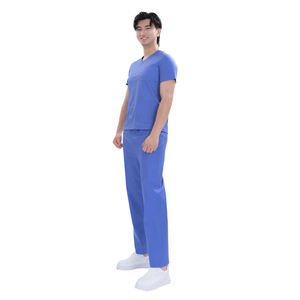 Set di Scrub medicali in poliestere elasticizzato a 4 vie blu scuro personalizzato | Uniforme ospedaliera Unisex OEM con pantaloni in vita elastica - Product Image 5