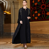 Abaya ample faite à la main avec perles, style kaftan à manches chauve-souris, convient aux grandes tailles, sans doublure, coupe ample, noir