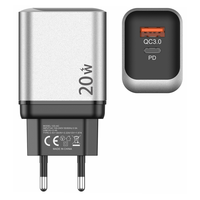daya dinding cepat dua Port 20W, pengisi daya dinding Tipe c USB a Travel Adapter US EU UK Plug soket untuk ponsel pintar