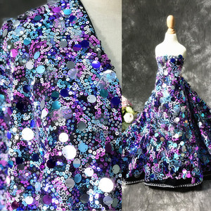 3D laser long lanh Gradient lớn lưới hạt vòng sóng chiếu sáng tessuto di paillettes rigamato Nhiều màu sequin váy vải - Product Image 2