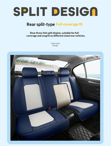 Fundas de Asiento de Coche de Cuero Nappa <span class=keywords><strong>Azul</strong></span> <span class=keywords><strong>Marino</strong></span> y Blanco para Todas las Estaciones, Aptas para <span class=keywords><strong>Mazda</strong></span>, Subaru, Skoda Sedán, Estilo Profesional, Logotipo Personalizado - Product Image 3