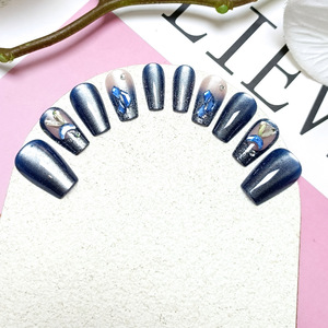 Uñas Postizas de Lujo con Diseño de Ojo de Gato y Pedrería, 10 Piezas, Puntas de Uñas en Forma de Corazón, Parches de Uñas Desmontables Hechos a Mano con Diseño de Luna Creciente 3D - Product Image 5