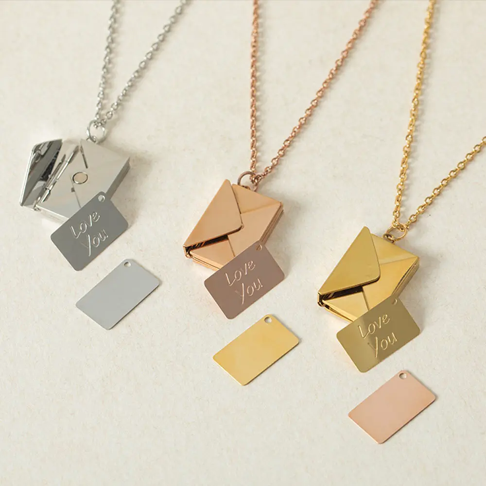 Hot-Selling Titanium Stalen Envelop Hanger Ketting Mode Dames Sleutelbeen Loveyou Hanger Kan Worden Geopend