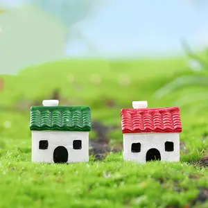 Modèle de maison à toit carrelé rouge/vert, Mini Miniatures de jardin féerique, accessoires de paysage de Micro mousse, décor de Terrarium DIY