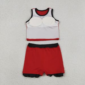 ชุดเด็กผู้หญิง GSD4028 rts Little Active Girl สีแดงลายตารางหมากรุกสีดำ ชุดเซ็ตขายส่งแบบไม่มีแขน เสื้อผ้าเด็กผู้หญิง กระโปรง ชุดโยคะ - Product Image 3
